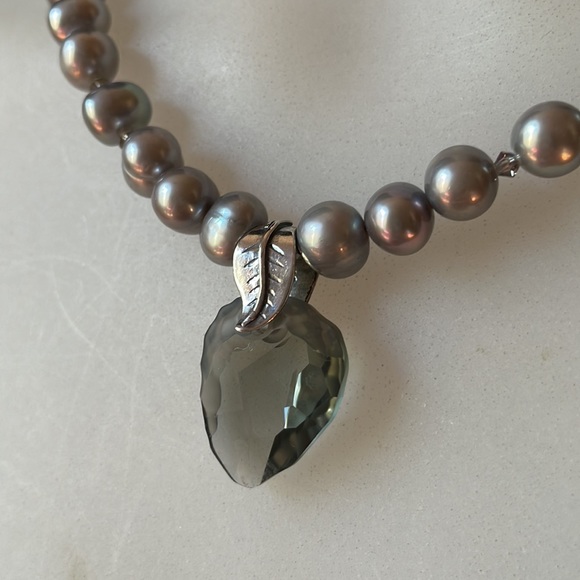 Artisan Made Large Faceted Swarovski Crystal and Pearl Necklace with Sterling - Picture 2 of 5